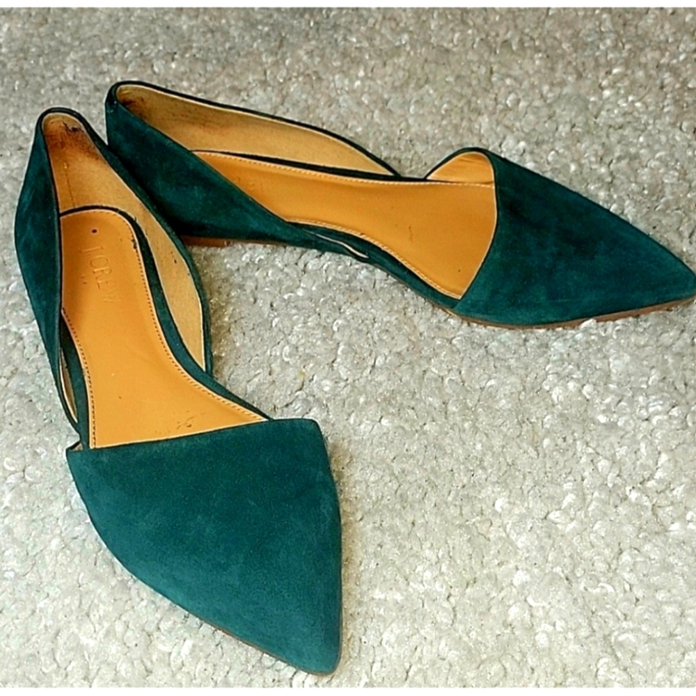J CREW FACTORY Green D Orsay Flats Size 7.5 - Picture 2 of 12